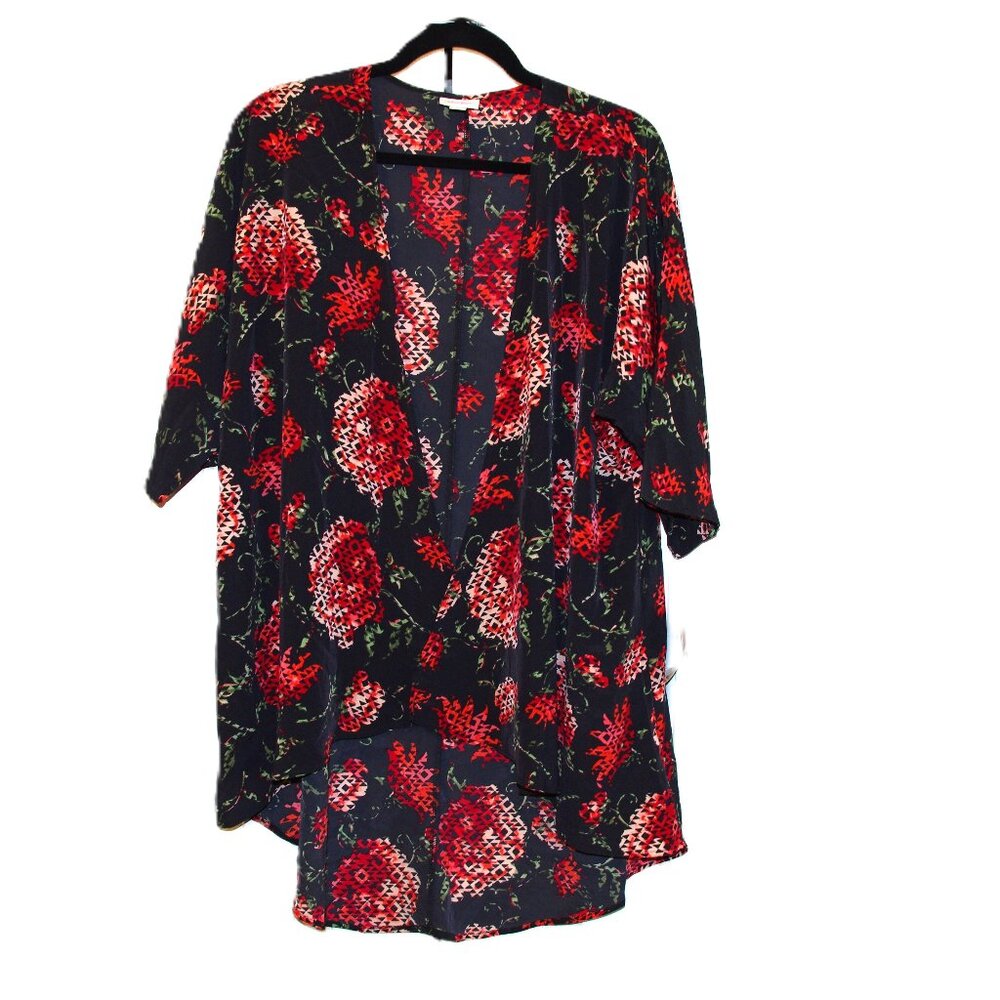 Kimono Small Cardigan Floral Roses Red White Green Black Pink LuLaRoe Lindsay